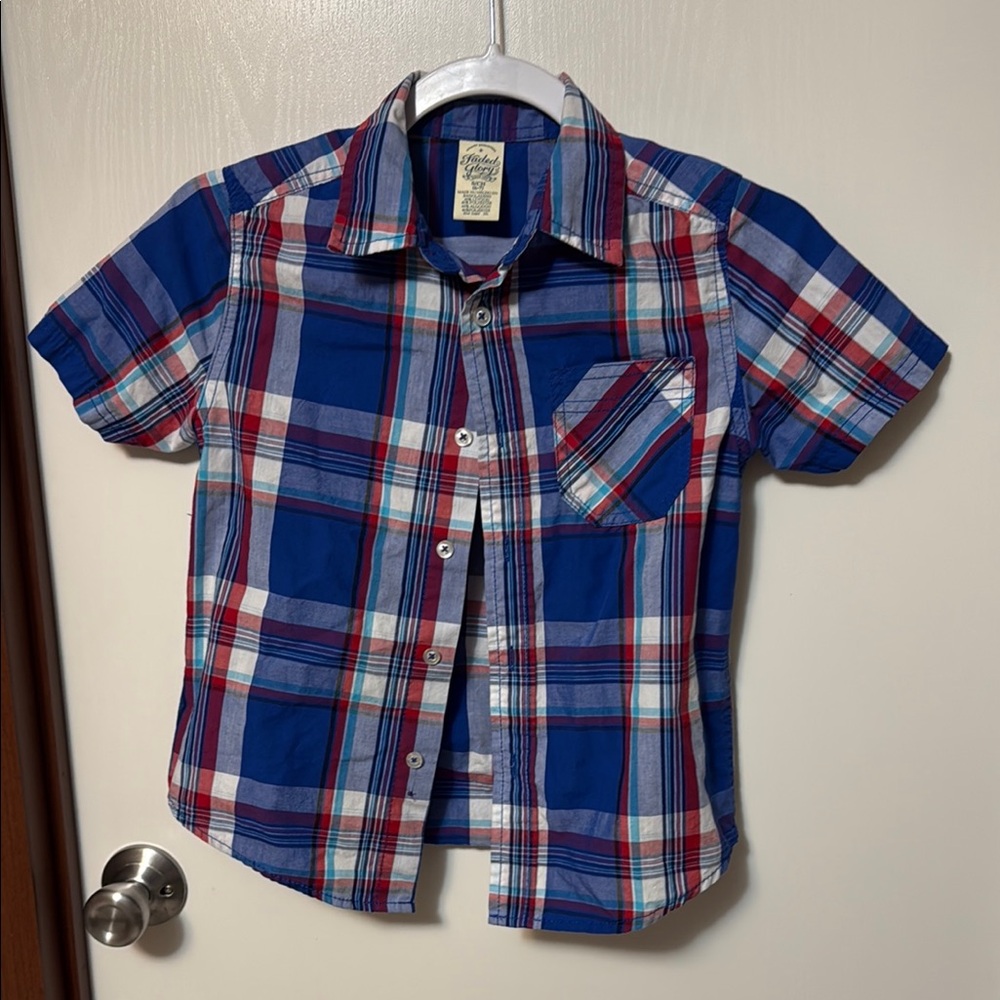 Faded Glory Blue Plaid Kids Shirt Size S 6-7